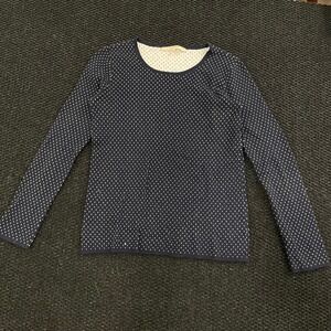 41 Hawthorn Navy Blue White Dotted Long Sleeve Sweater Cotton Blend Top Size S